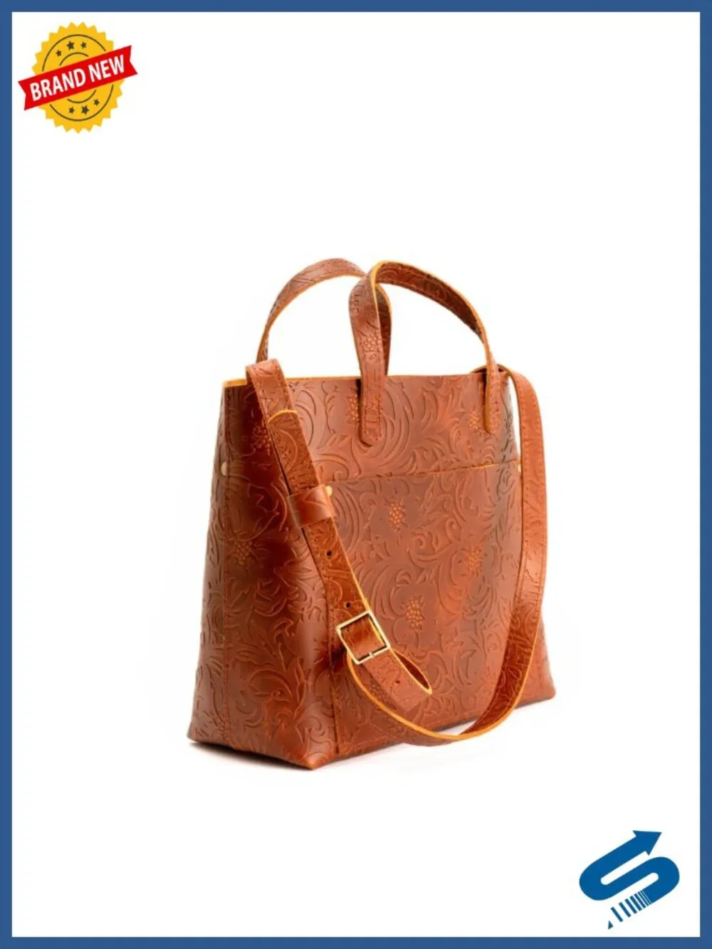 Medium Full-Grain Leather Crossbody Tote for Women Handmade
